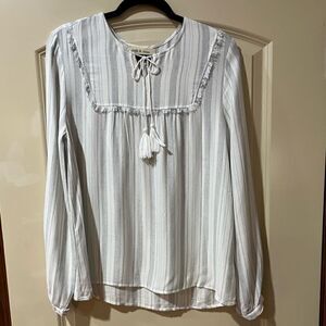 ANTHROPOLOGIE CLOTH & STONE Long Sleeve Striped Fringe Tie Tassel Top Size Small